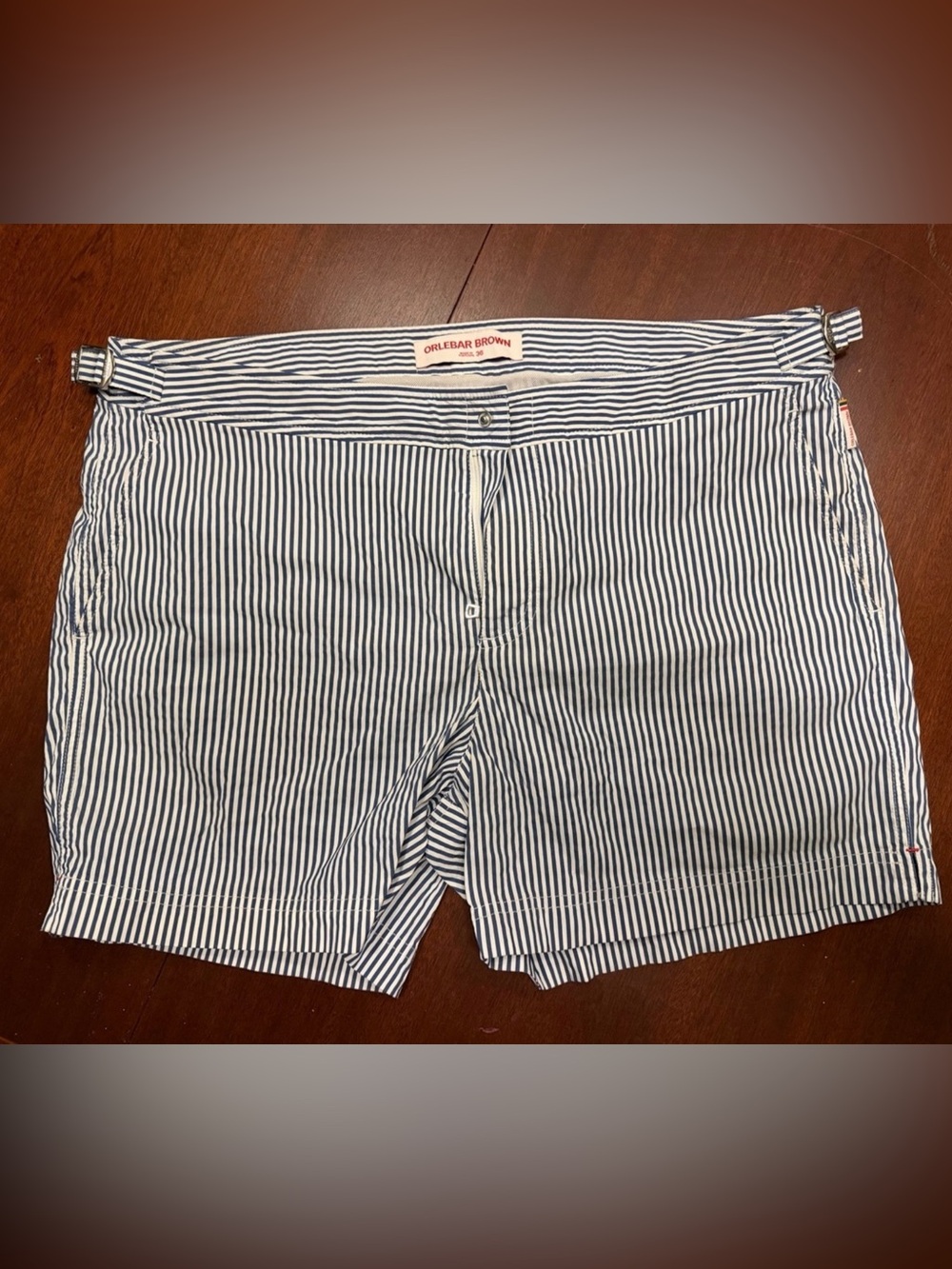 Orlebar Brown Navy and White Vertical Stripe Swim Shorts